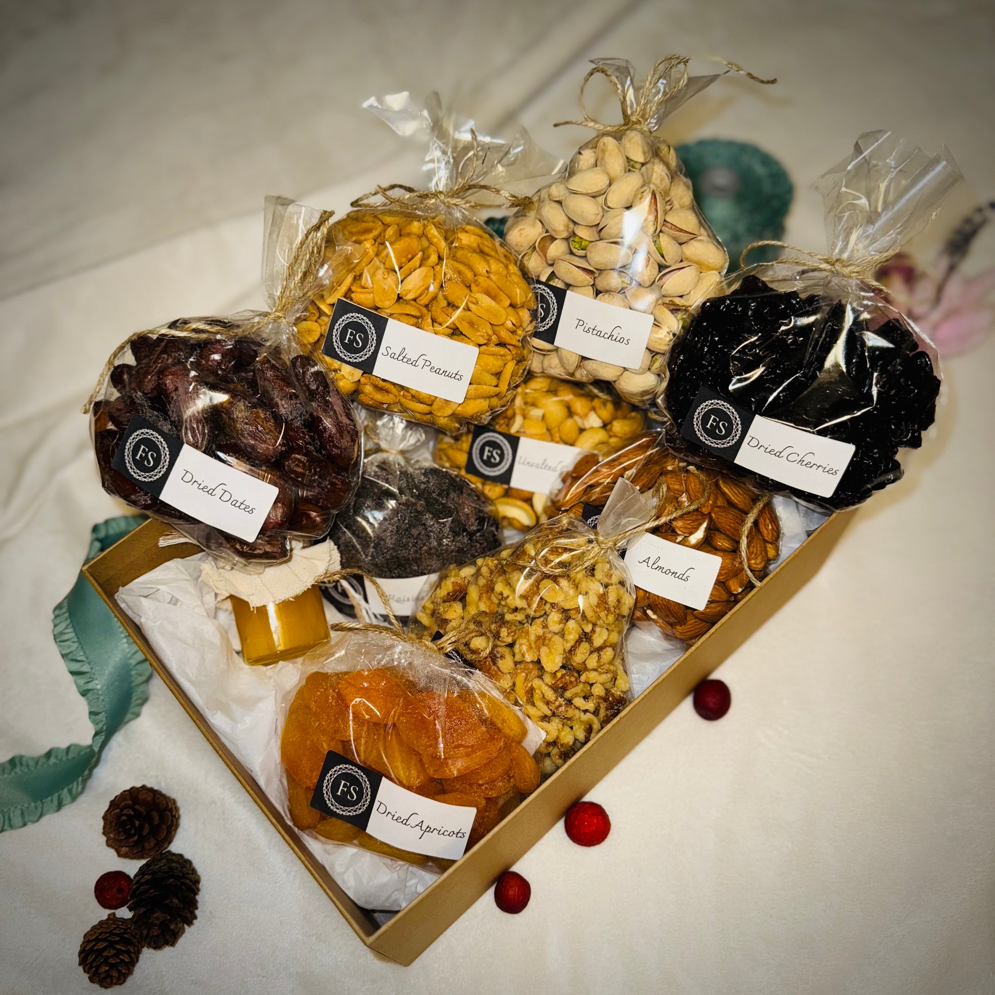 Gift Set Of Nuts, Dried Fruits And Honey In A Kraft Box (NUT126) - Flora Sense