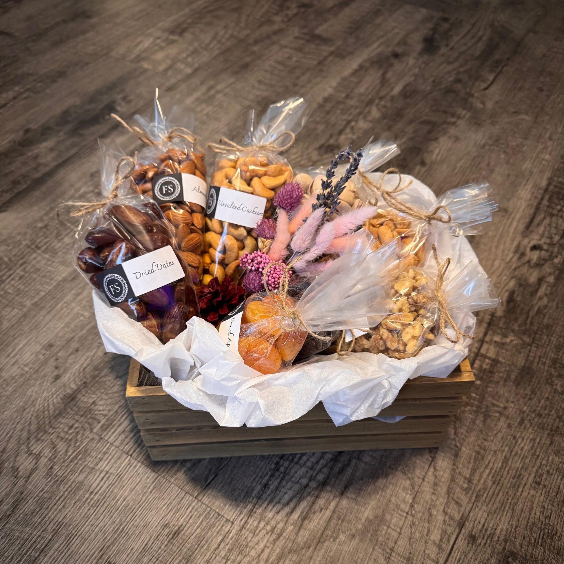 Gift Set Of Nuts, Dried Fruits And Honey In A Wooden Box (NUT117) - Flora Sense