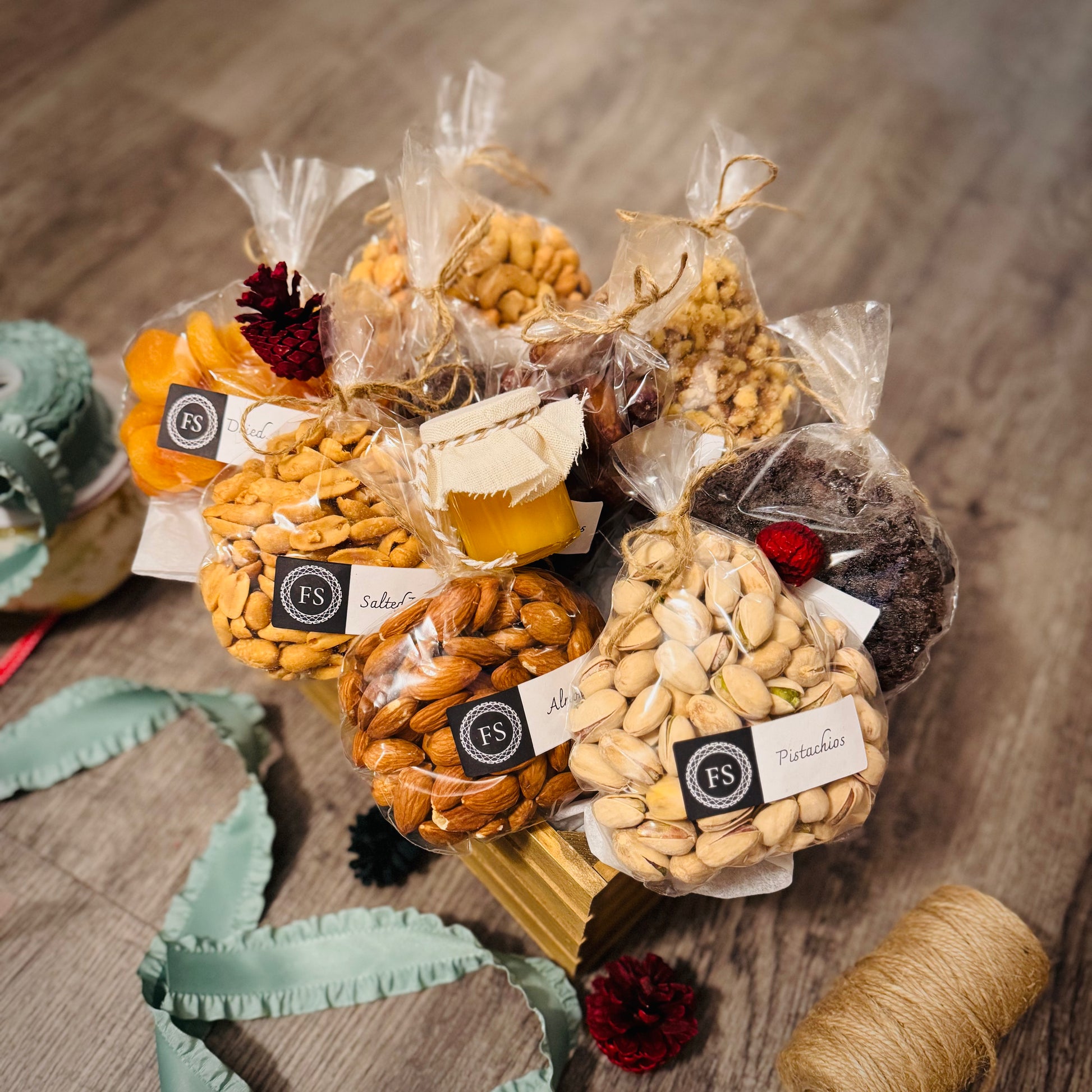 Gift Set Of Nuts, Dried Fruits And Honey In A Wooden Box (NUT116) - Flora Sense