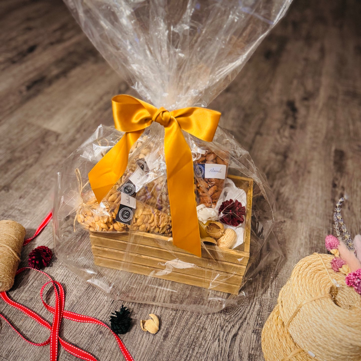 Gift Set Of Nuts, Dried Fruits And Honey In A Wooden Box (NUT118) - Flora Sense