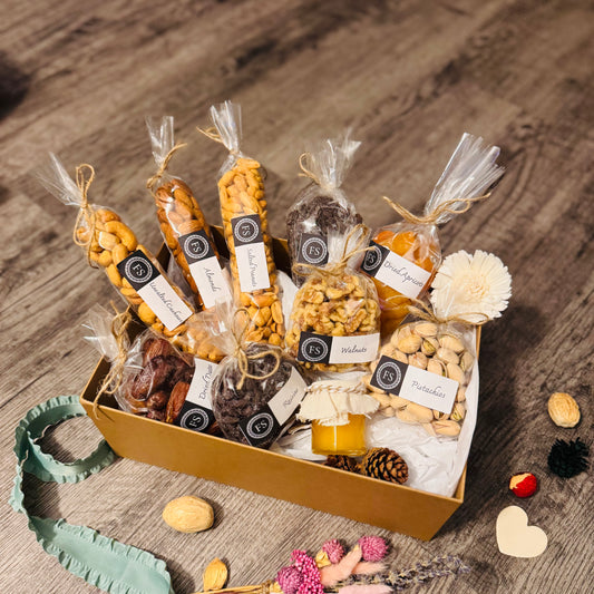 Gift Set Of Nuts, Dried Fruits And Honey In A Kraft Box (NUT128) - Flora Sense