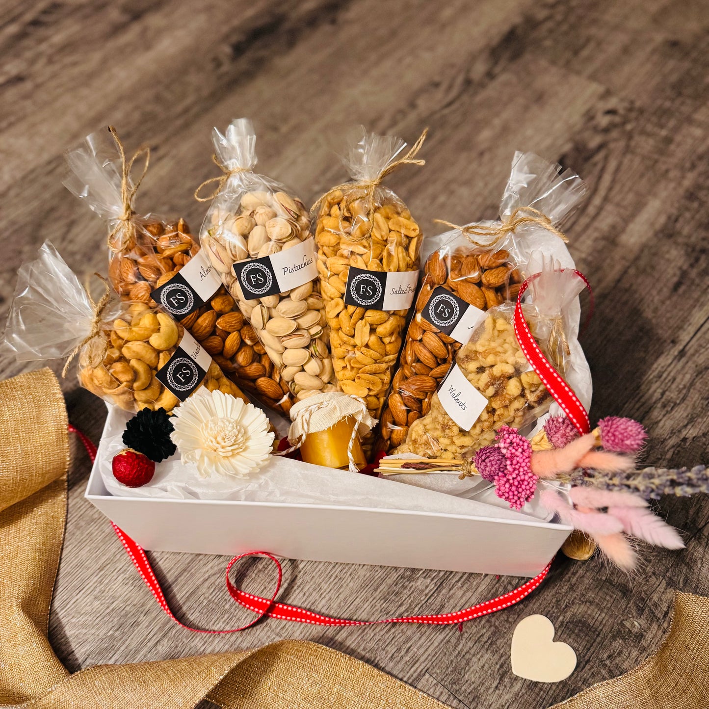 Gift Set Of Nuts And Honey In A White Box (NUT135) - Flora Sense