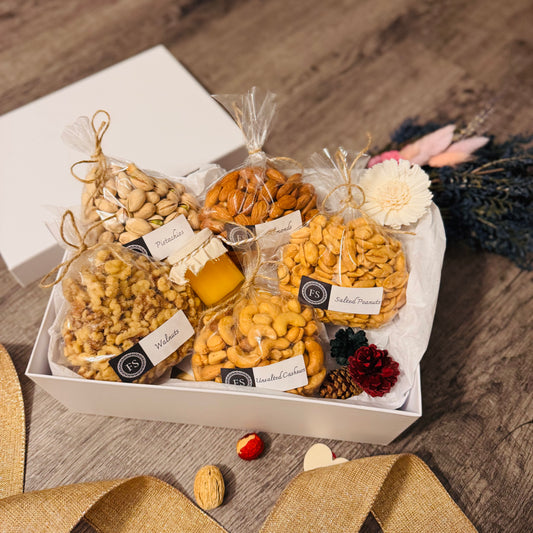 Gift Set Of Nuts And Honey In A White Box (NUT134) - Flora Sense